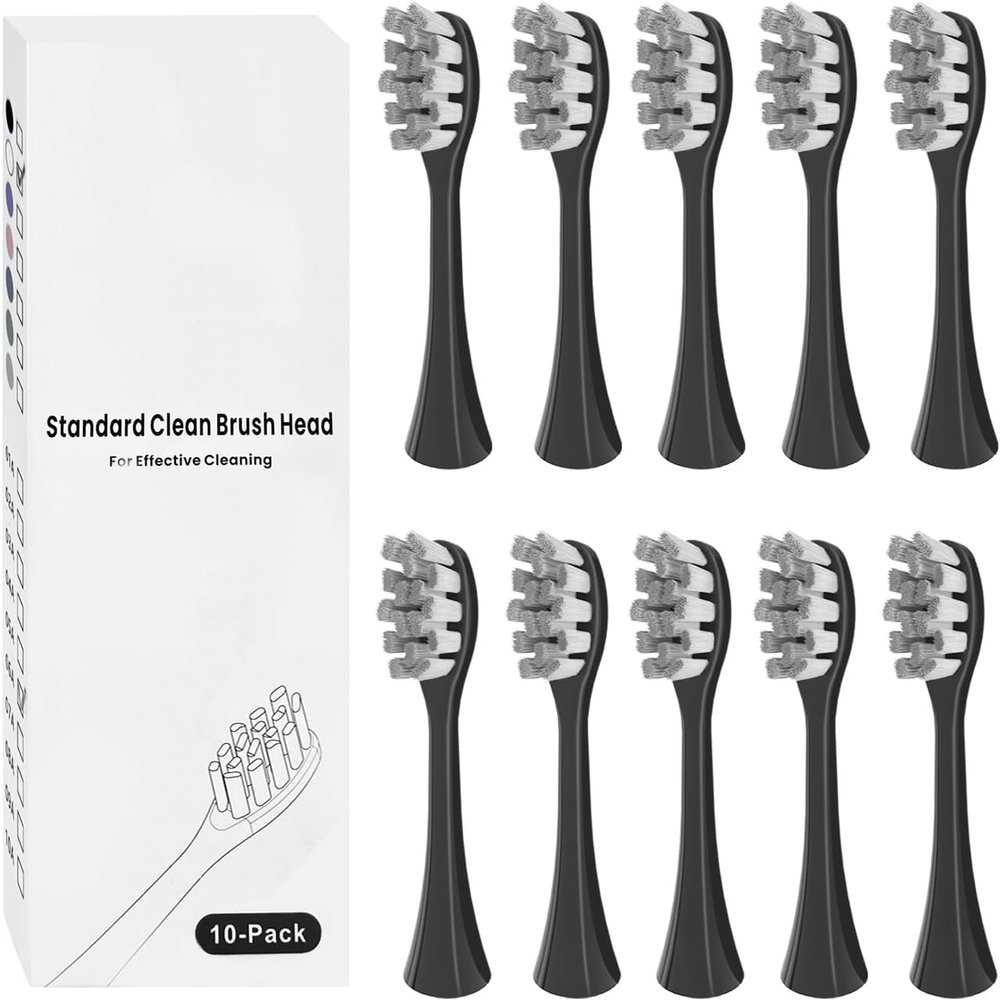 10 Replacement Brush Heads Compatible with Zahnheld Electric Toothbrushes, Black