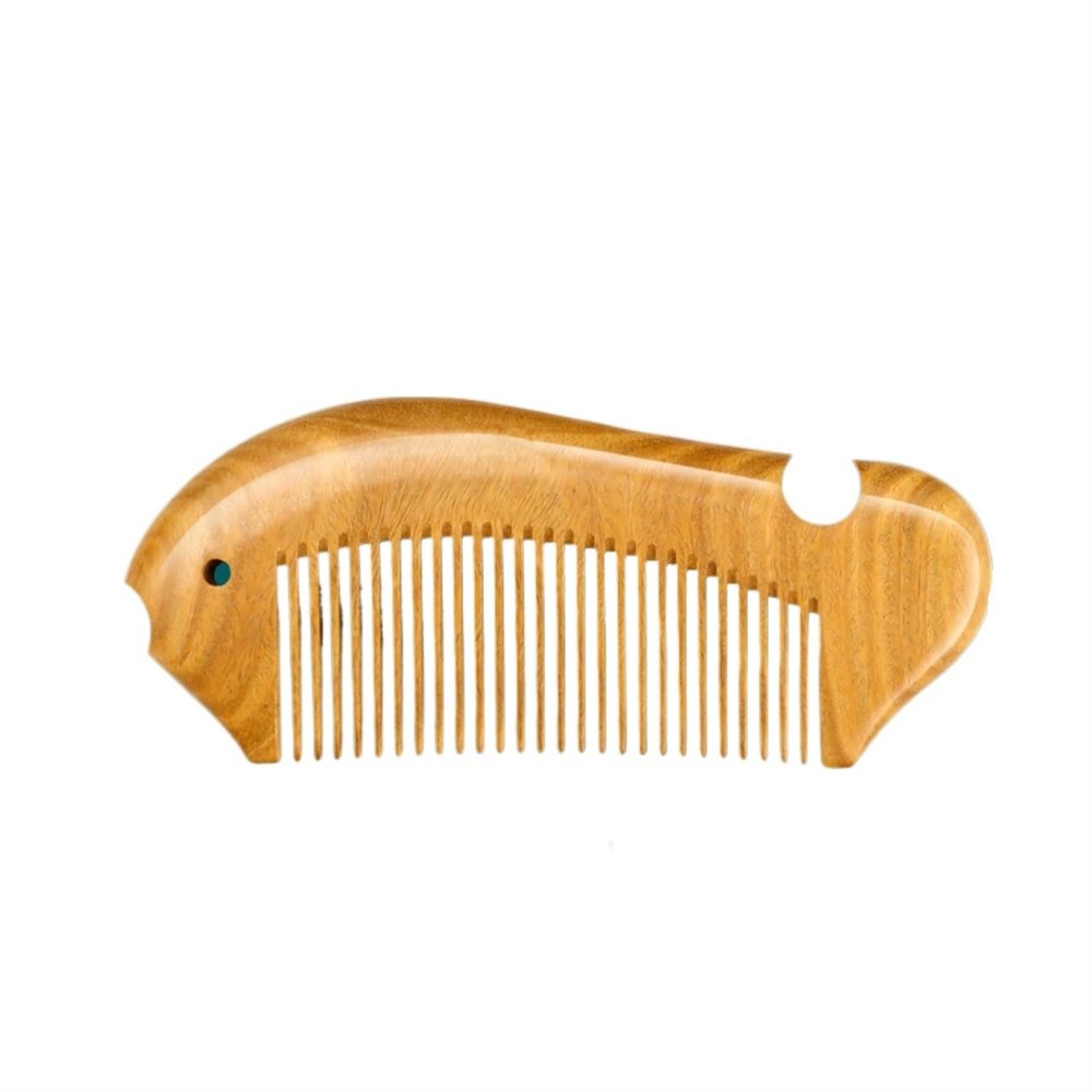 MYVVKIA Portable Green Sandalwood Hair Comb, Anti-Static Fine-Tooth Detangling Wooden Comb