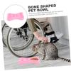 BESPORTBLE Bone-Shaped Dog Bowl, Easy-Clean Pink Plastic Bowl with Dual Food and Water Compartments for Small Dogs and Pets view 3