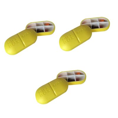 FRCOLOR 3-Piece Outdoor Pill Box with Compartments, Portable Oval Medication Case, Light Yellow