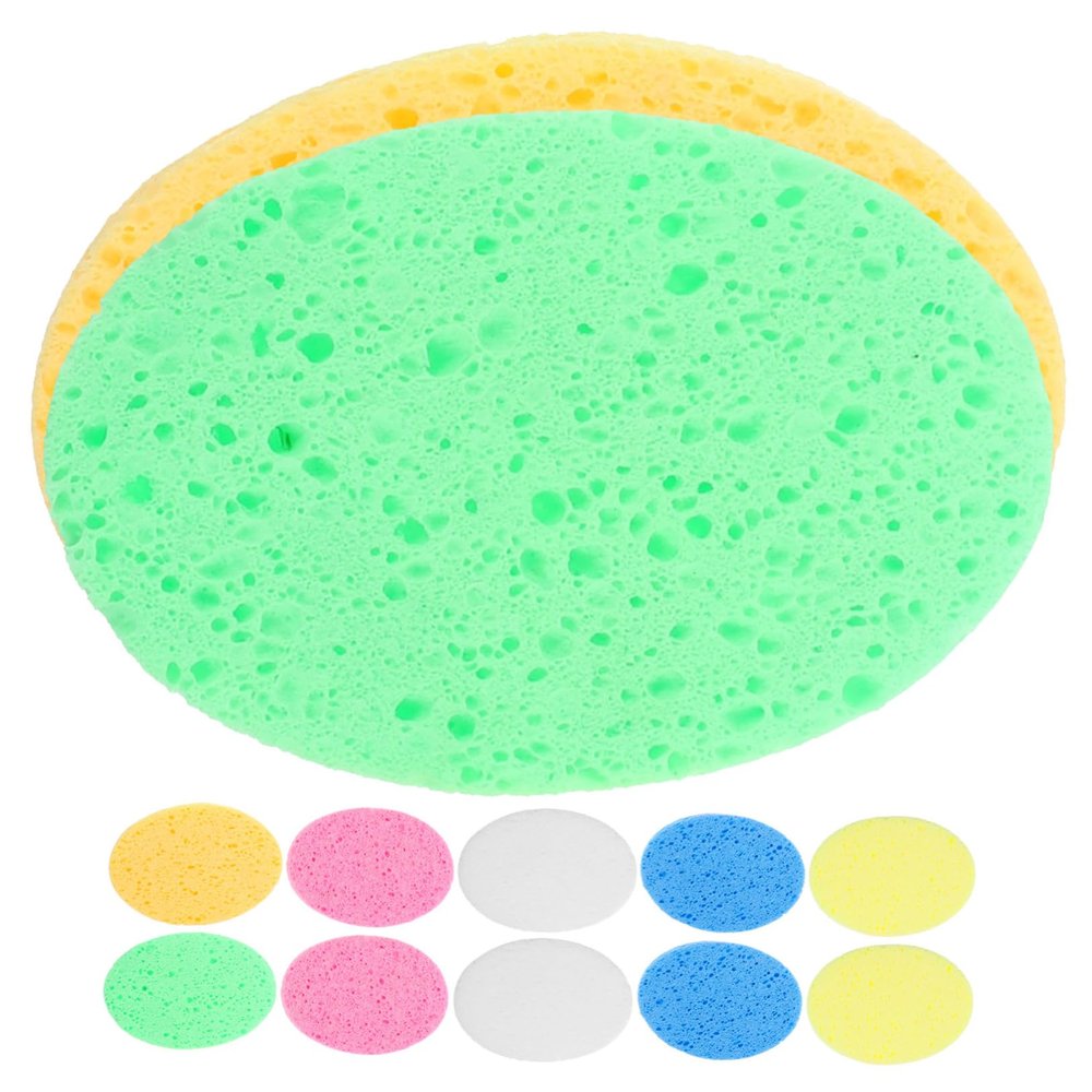 LALADEFIEE 12-Piece Oval Cellulose Facial Sponges for Gentle Exfoliation and Cleansing