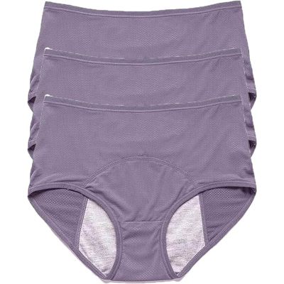 WDCAYQHZ Leakproof Period Underwear for Women, High-Waisted Mesh, 3-Pack (Light Purple, XXL)