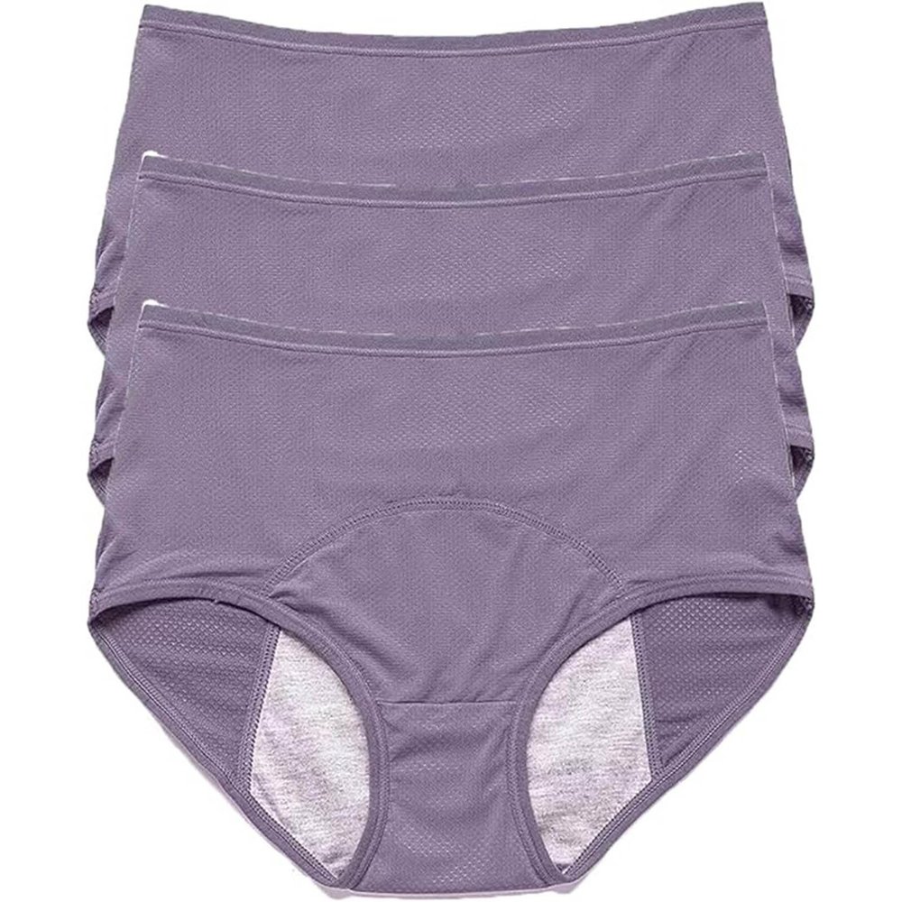 WDCAYQHZ Leakproof Period Underwear for Women, High-Waisted Mesh, 3-Pack (Light Purple, XXL)