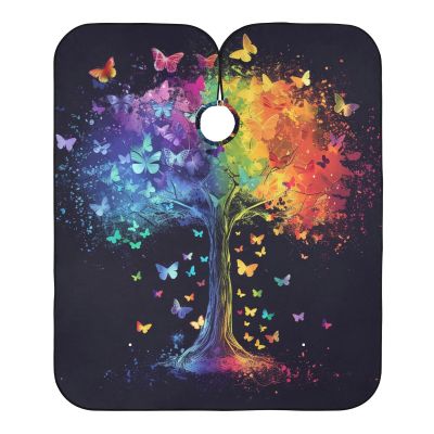 Rainbow Butterfly and Tree Hairdressing Cape, Waterproof Salon Barber Cutting and Coloring Cape