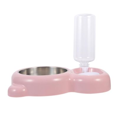 Pink PP and Stainless Steel Food Bowl with Angled Design