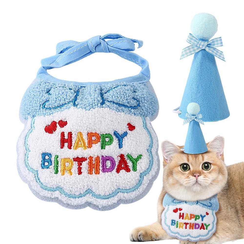 Wezalget Cat Birthday Party Hat and Scarf Set