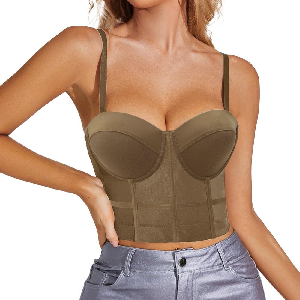 Women's Corset Crop Top, Brown, XS