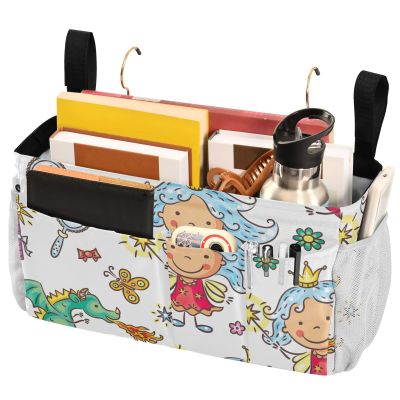 FRODOTGV Bedside Caddy, Cartoon Fairy Castle and Unicorns, White Hanging Bag for Baby Beds, Bunk Beds, Hospital Beds, Dorms, and Bed Rails