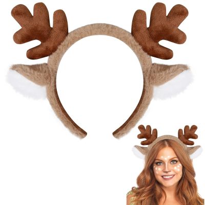 TEBIEKOY Reindeer Antler Headband with Deer Ears, Brown, 11.3 x 20 cm