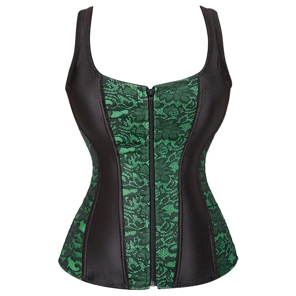 GMDNS Women's Shaping Bodysuit Steampunk Overbust Corset with Cups, Zipper Closure and Side Straps, Green, 7XL