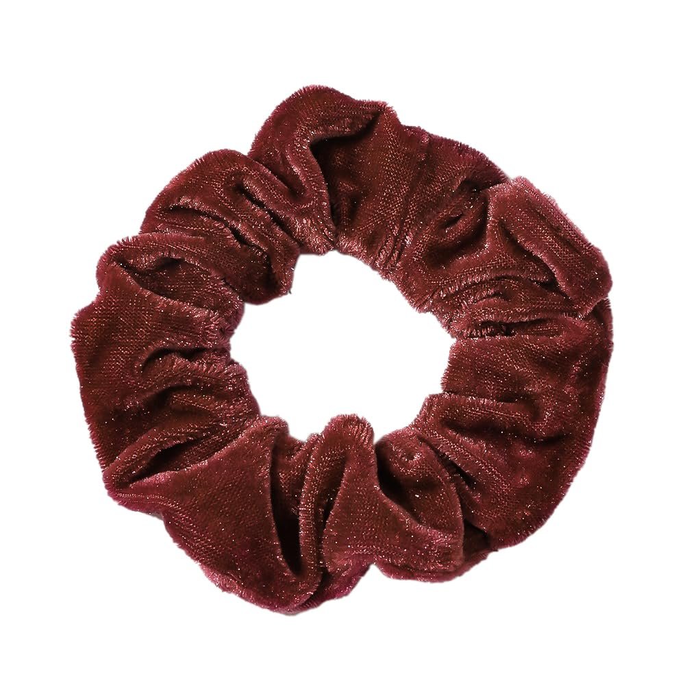 Anevous 5-Pack Velvet Hair Ties for Women, Elastic Scrunchies, Soft Thick Ponytail Hair Bands, Reddish Brown