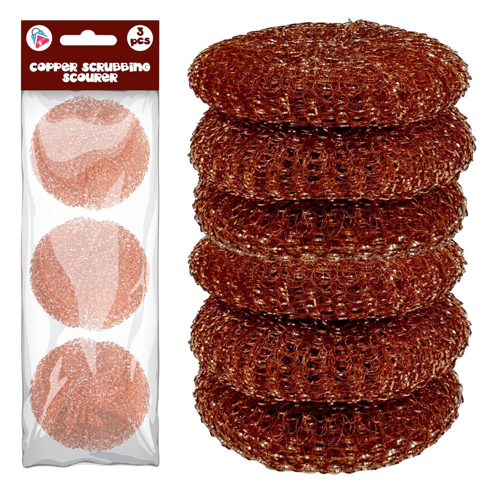 6 Copper-Coated Pot Scrubbers, 9 cm