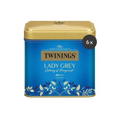 Twinings Lady Grey Black Tea in a Tin, 6-Pack (100 g Each)