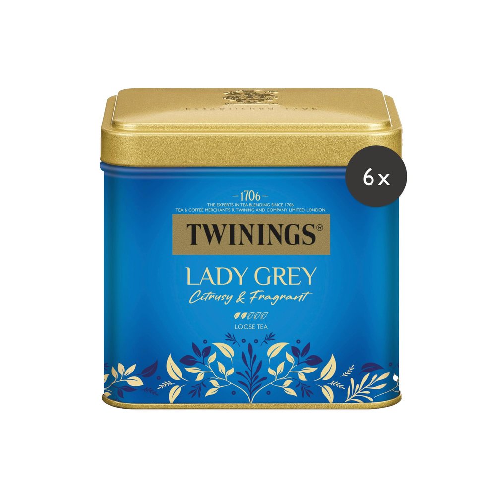 Twinings Lady Grey Black Tea in a Tin, 6-Pack (100 g Each)
