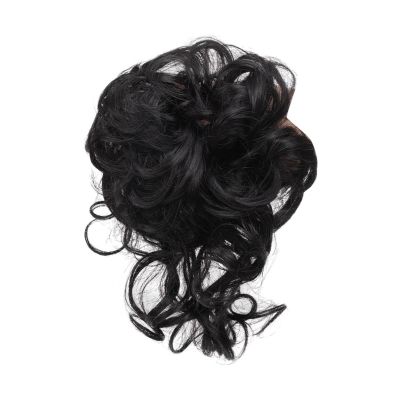 Black Hair Bun Wig with Elastic Band, Heat-Resistant