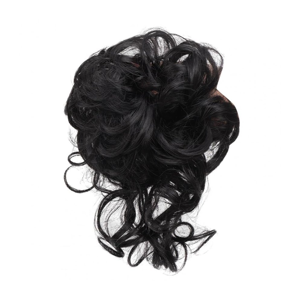 Black Hair Bun Wig with Elastic Band, Heat-Resistant