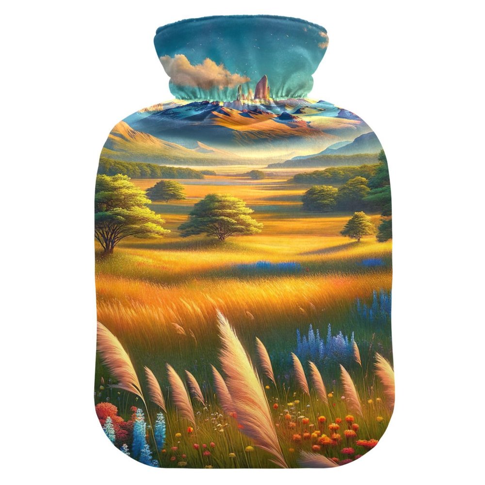 Horizontal Hot Water Bottle with Soft Cover, 1 L