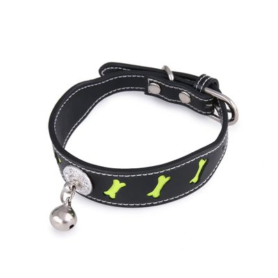 Bone-Shaped Dog Collar with Bell, Adjustable and Reflective