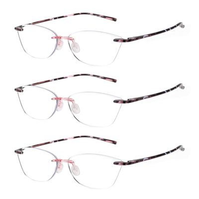 TERAISE Rimless Reading Glasses for Women with Blue-Light Filter, Ultra-Light TR90 Cat-Eye Design (2.0X)
