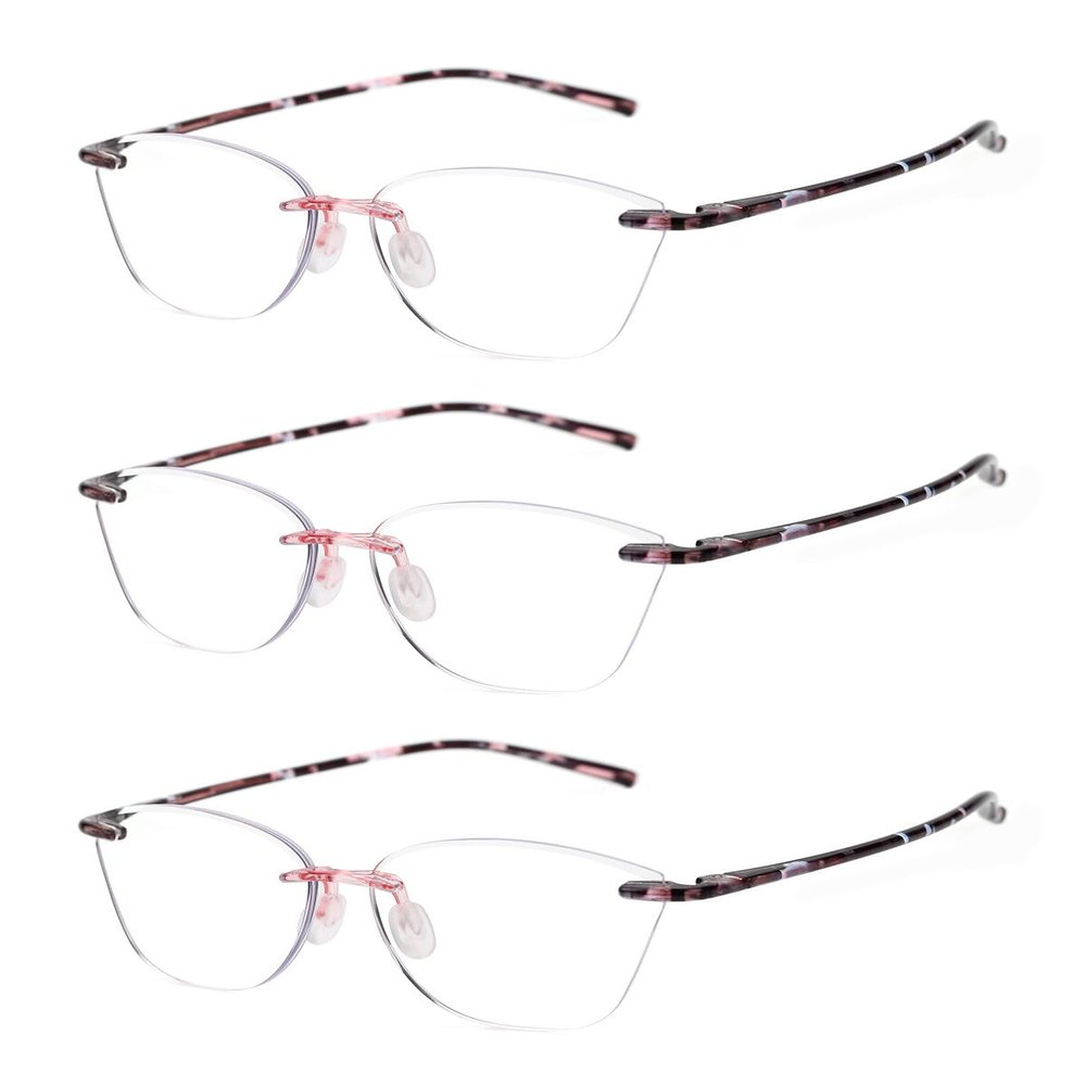 TERAISE Rimless Reading Glasses for Women with Blue-Light Filter, Ultra-Light TR90 Cat-Eye Design (2.0X)