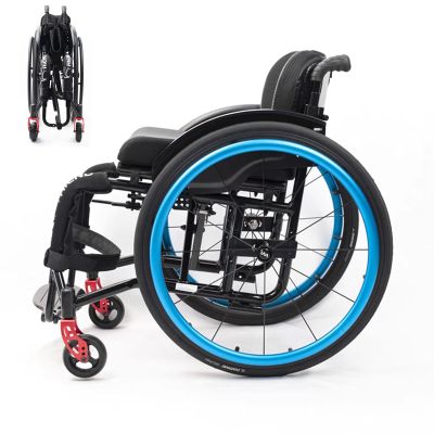 Sunyongfly Lightweight Aluminum Sport Folding Wheelchair for Adults, 40 cm Seat, Blue