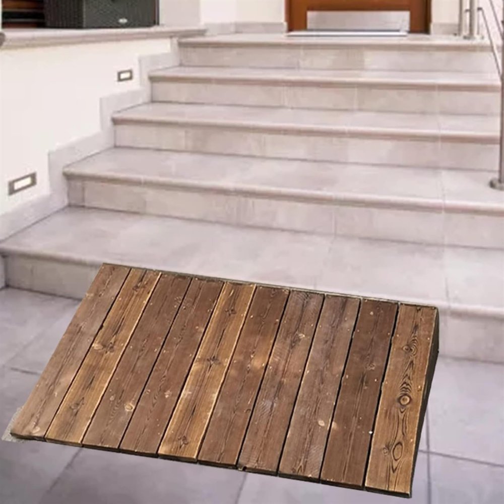 Wooden Threshold and Curb Ramp, Portable, Non-Slip, 4/5/6/7/8 in. Heights, 23.6 x 27.5 x 7 in.