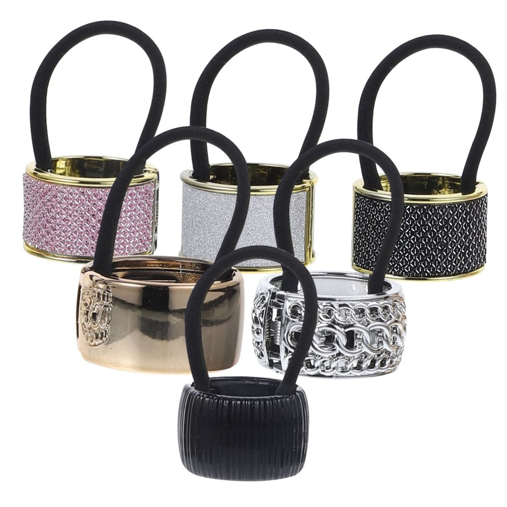 6-Pack Elastic Hair Ties for Women, Round Plastic Design