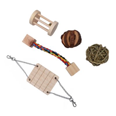 TOGEVAL Wooden Hamster Toy Set with Chew and Play Toys for Small Pets