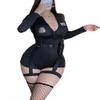 THSCWY Women's Police Costume, Sexy Cop Outfit with Belt and Toy Walkie-Talkie, Black view 1