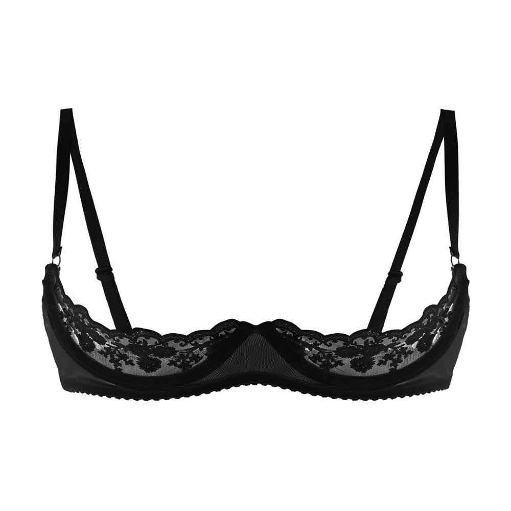 Eandarui Ouvert Open-Bust Bra, Women's Transparent Lace Bust-Lifting Top, Black, XL