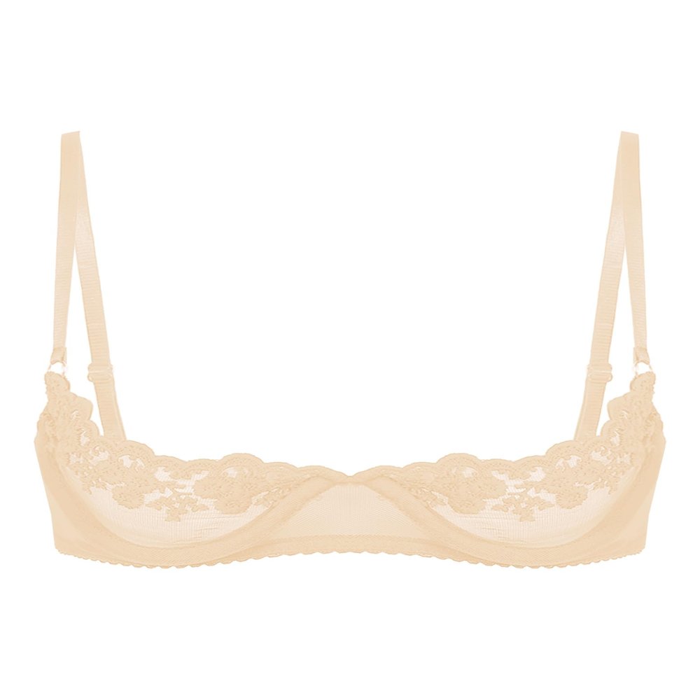 Eandarui Ouvert Open-Bust Lace Bra, Transparent, Nipple-Free, Size L