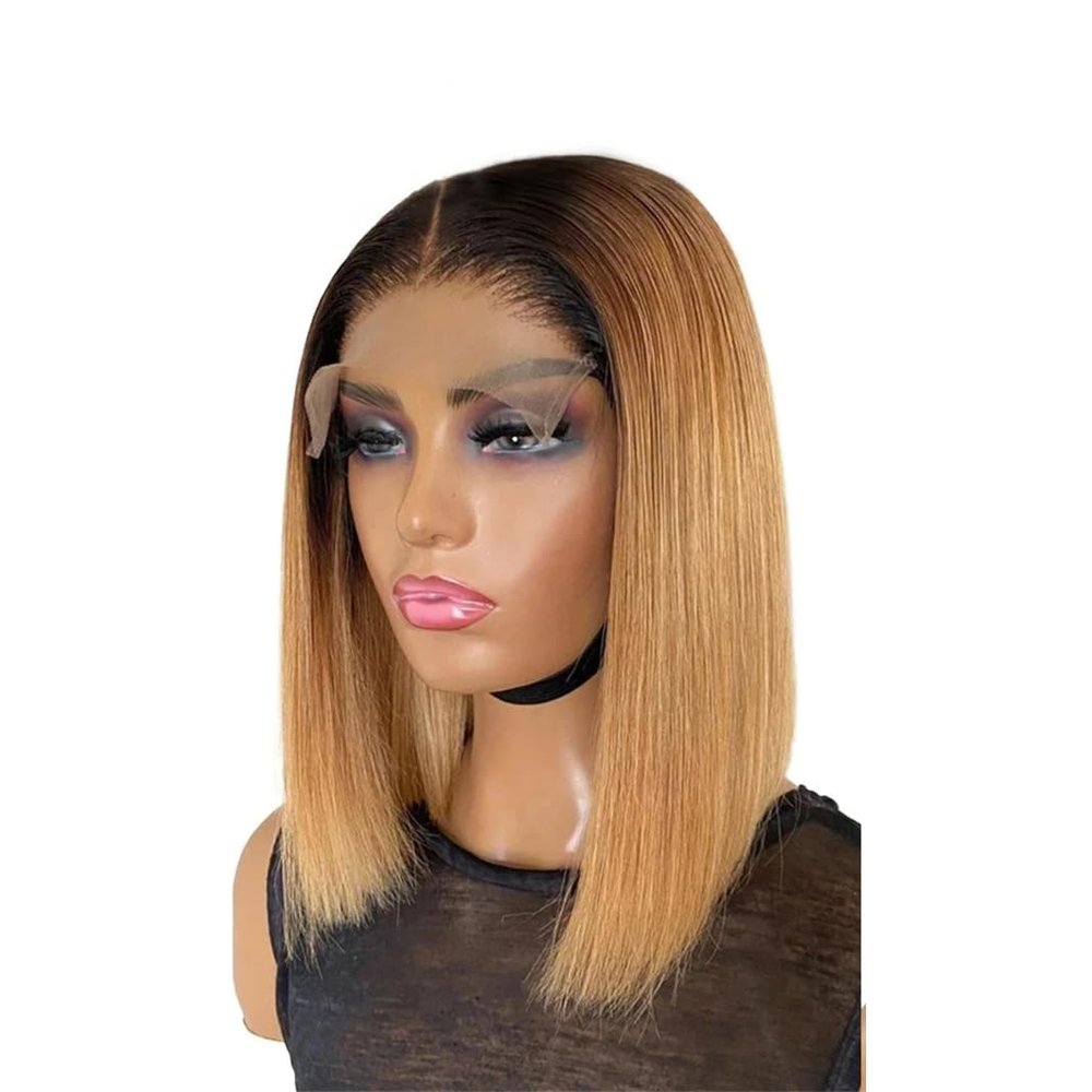 Short Ombre Wig, Straight Human Hair, Lace Wig for Women, Remy Hair, OT30, 13 x 5 x 1#14 inch#150%