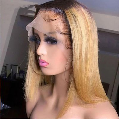Straight Bob Lace-Front Wig, Brazilian Remy Human Hair, Ombre, 8-Inch, 180D