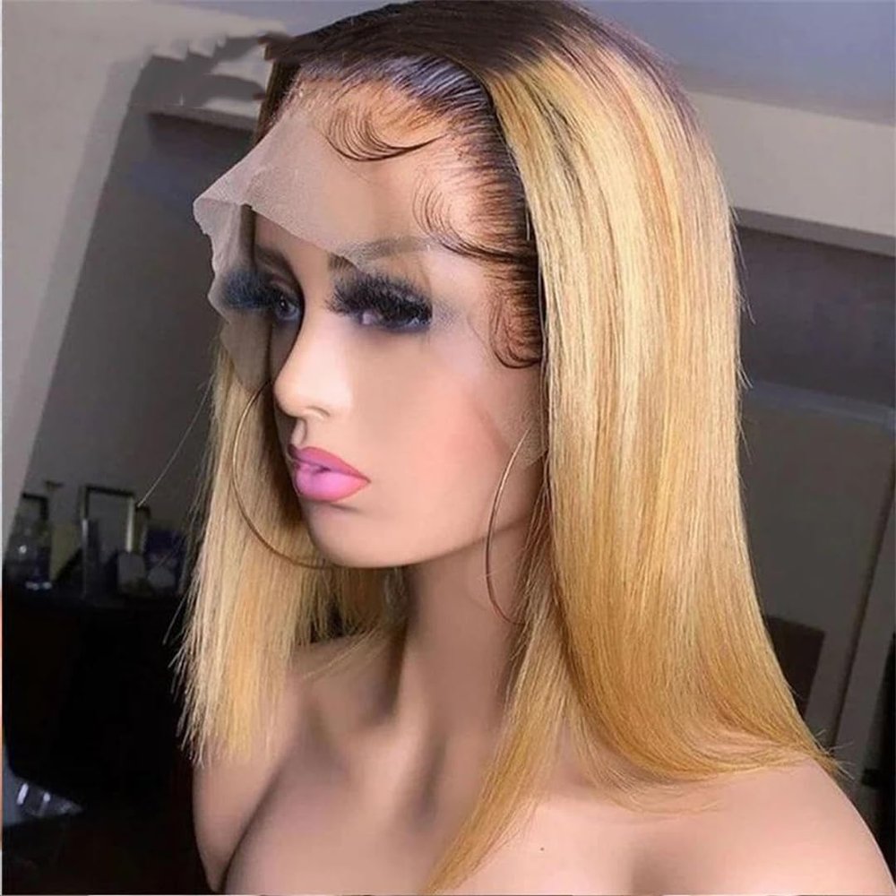 Straight Bob Lace-Front Wig, Brazilian Remy Human Hair, Ombre, 8-Inch, 180D