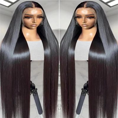 Glueless Straight Human Hair Lace Front Wig, 26 in, 180% Density