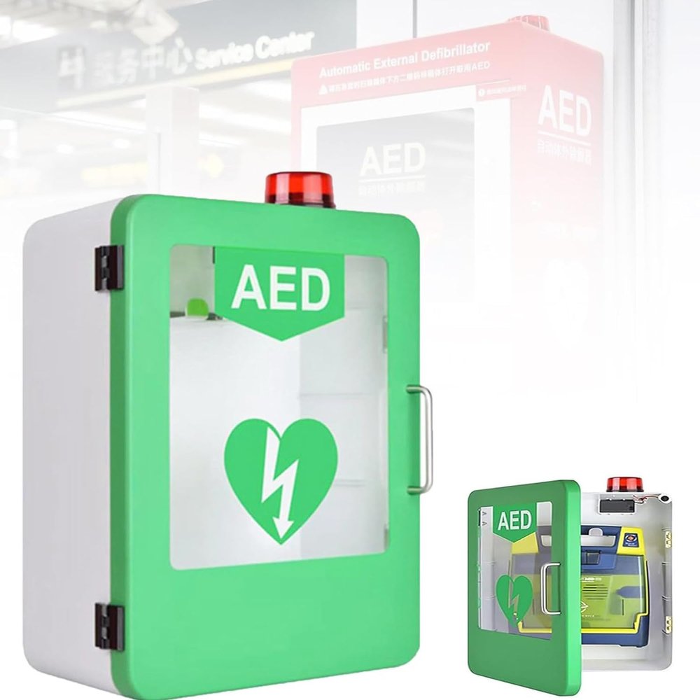 Wall-Mounted AED Defibrillator Storage Cabinet with Alarm and Dual-Switch Control
