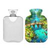Hot Water Bottles with Playful Scene and Soft Cover, Hand and Foot Warmer, 2 L view 2
