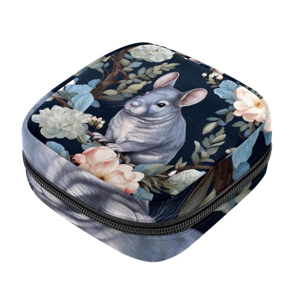 Menstrual Cup Bag with Zipper, Sanitary Pad Storage Pouch, Chinchilla-1974