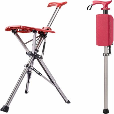 2-in-1 Lightweight Walking Cane and Folding Stool with Adjustable Seat for Men