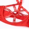 Kaerm Women's Open-Bust Balconette Harness Bra with Rhinestones, Red, 3XL view 4