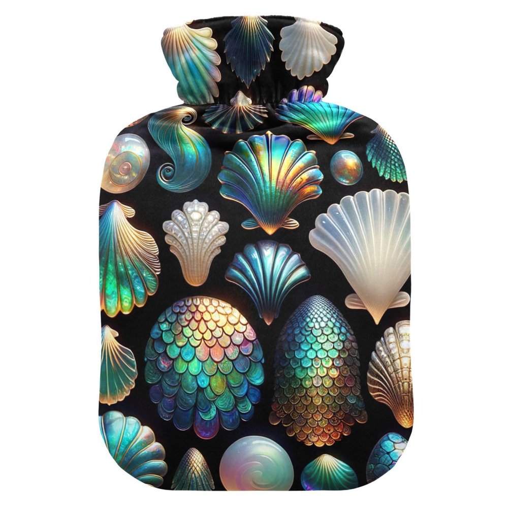 Hot Water Bottle with Mermaid-Scale Velvet Cover, Foot Warmer, 2 L