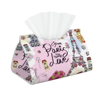 Tissue Box Cover with “Paris with Love” Text for Home, Office, and Car