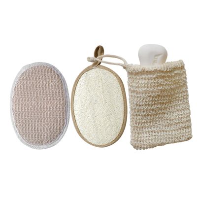 3-Piece Natural Loofah Bath Set for Face and Body, Exfoliating