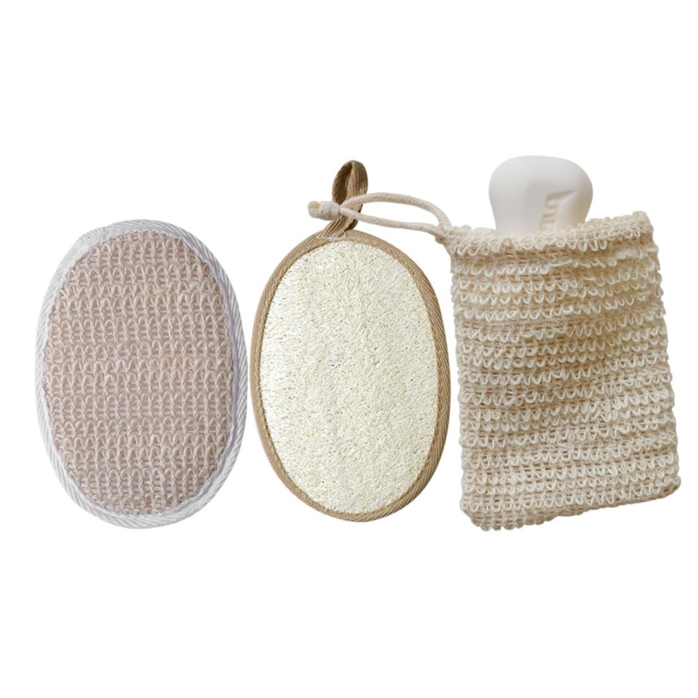 3-Piece Natural Loofah Bath Set for Face and Body, Exfoliating