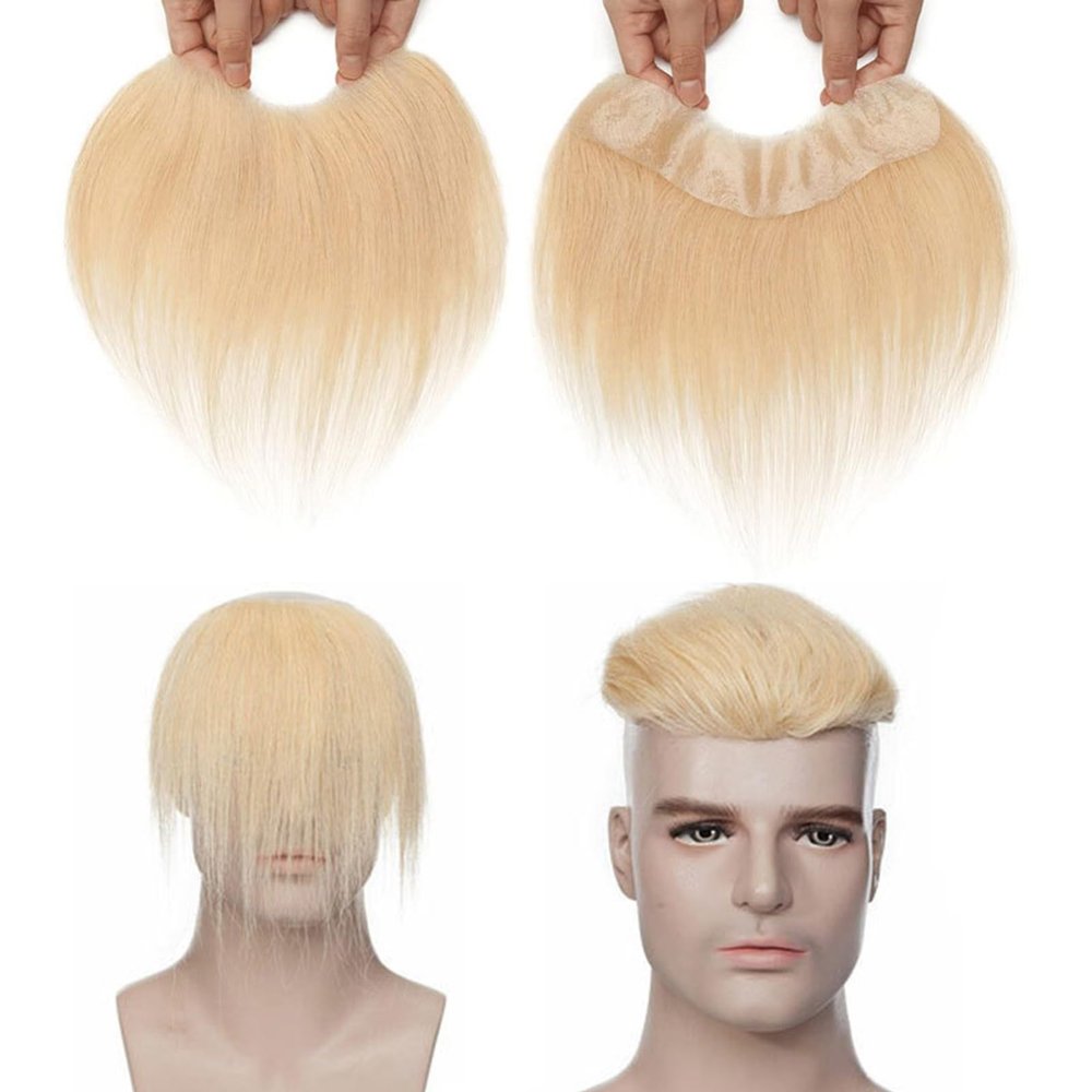 Blonde Human-Hair PU Frontal Hairpiece, #613, 2 × 16 cm