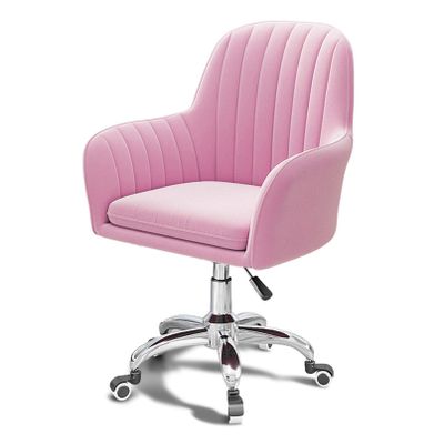 Ergonomic Velvet Office Chair with Adjustable Height, Swivel Base, and Separate Cushion, Pink