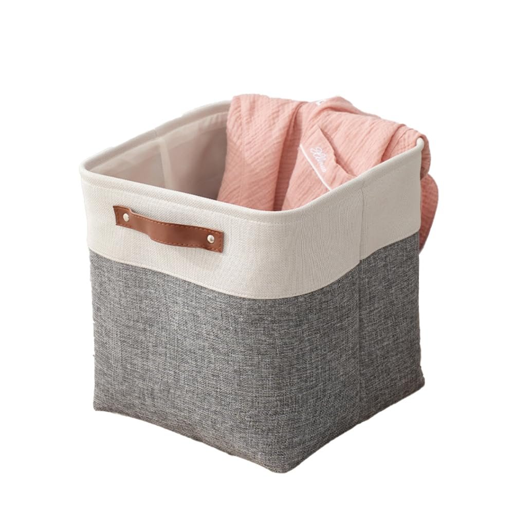 Anevous Fabric Storage Basket with Handles, 28 x 28 x 28 cm, Gray