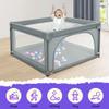 Foldable Baby Playpen with Carry Bag, One-Button Folding and Safety Locks, Mesh Playpen with Zipper, 120 × 120 × 66 cm, Dark Gray view 4