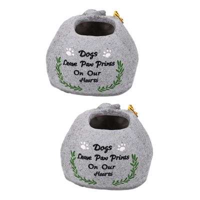 WOONEKY 2-Piece Resin Dog Memorial Flower Pots for Gardens and Outdoor Areas, Dog Grave Markers with Loving Design and “Dogs Leave Paw Prints on Our Hearts Forever” Saying