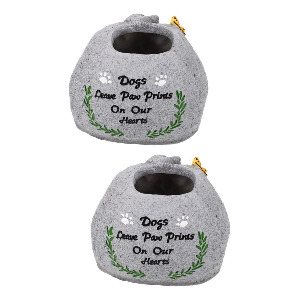 WOONEKY 2-Piece Resin Dog Memorial Flower Pots for Gardens and Outdoor Areas, Dog Grave Markers with Loving Design and “Dogs Leave Paw Prints on Our Hearts Forever” Saying
